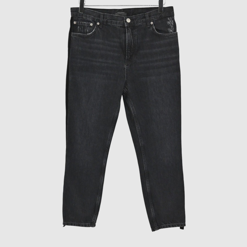 ZARA Jeans Womens Size 6 Black Velvet Side Stripe Premium Denim Tapered Leg Goth